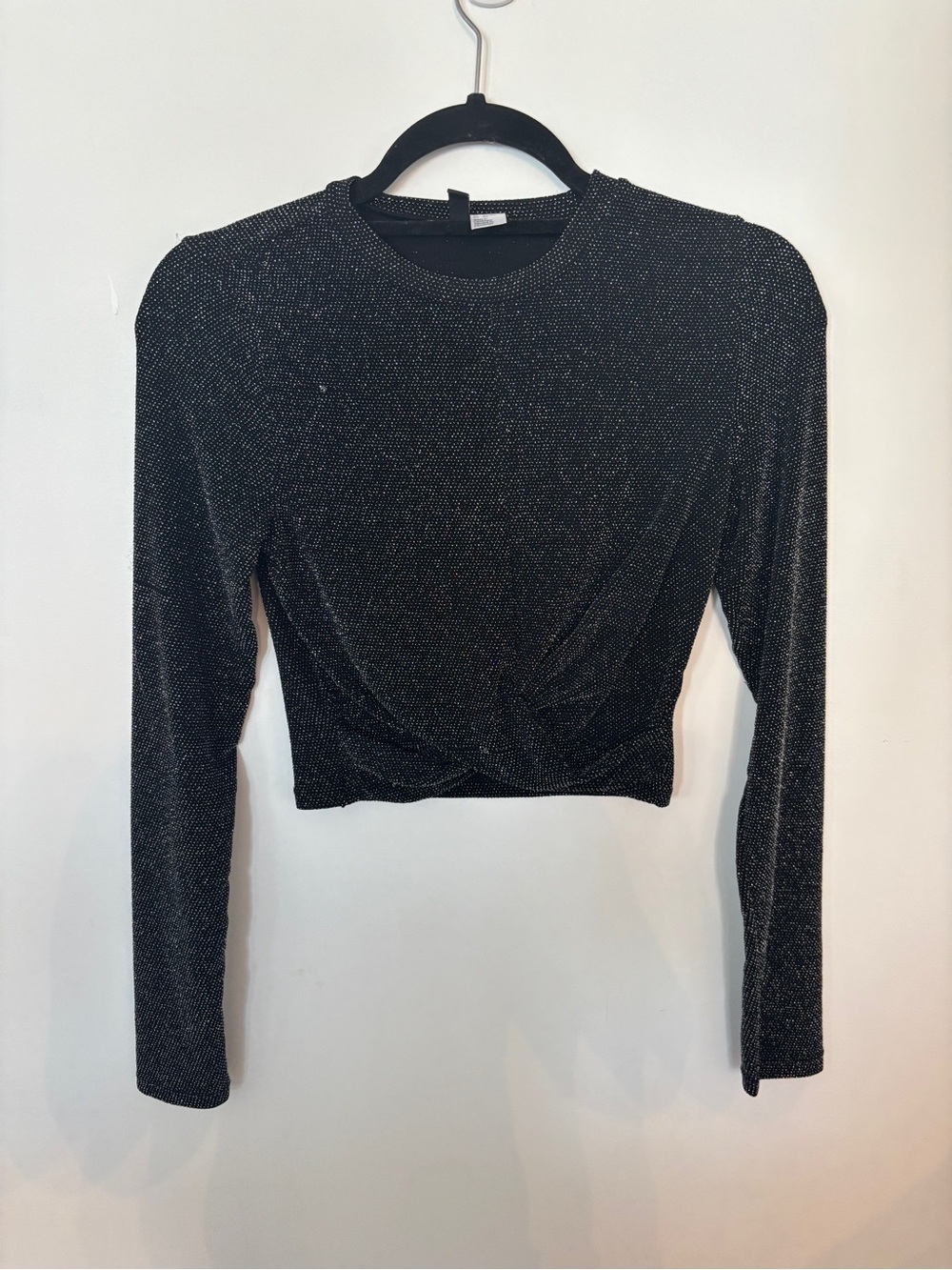 H&M Black Sparkle Long-Sleeve Twist Front Crop Top